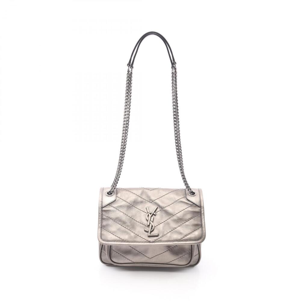 Saint Laurent Paris Niki Baby Shoulder Bag Leather Gray - Picture 1 of 6